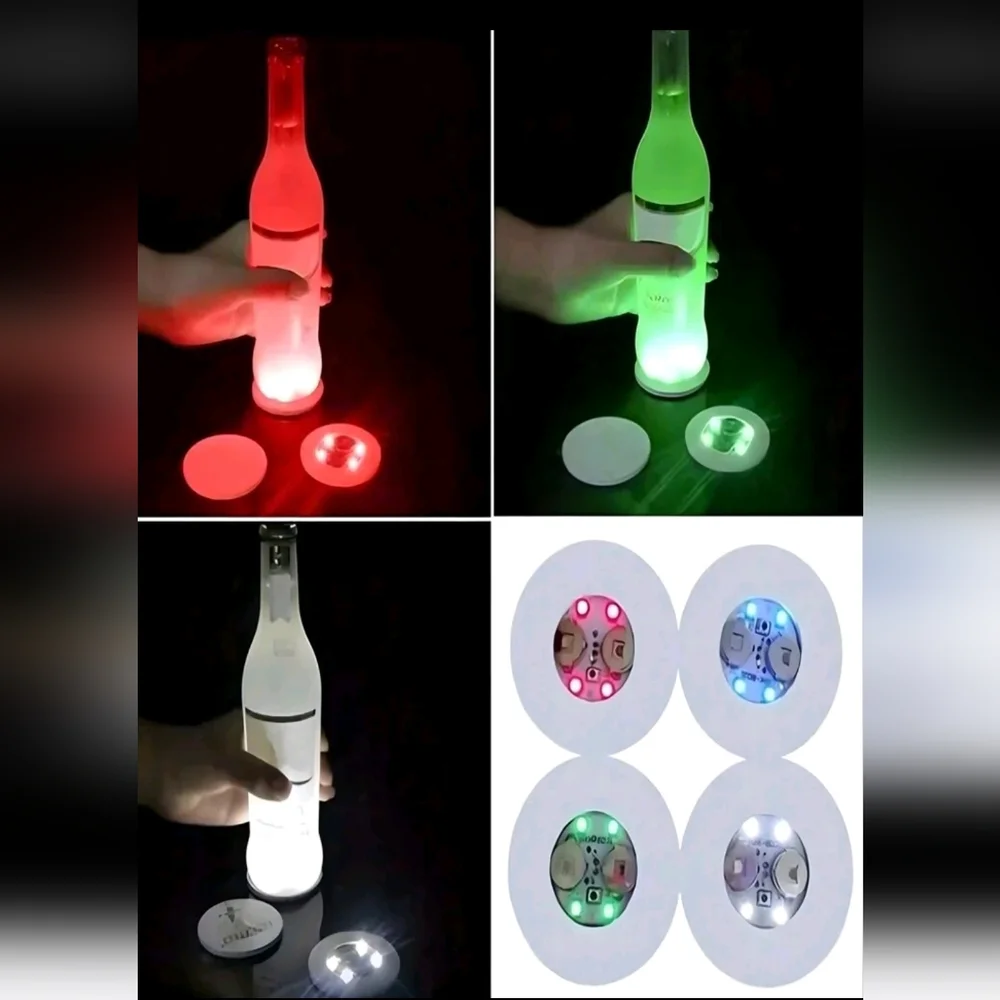 Multicolor LED Coasters For Illuminating Drinks & Bottles-Set Of 4 (W/Batteries)